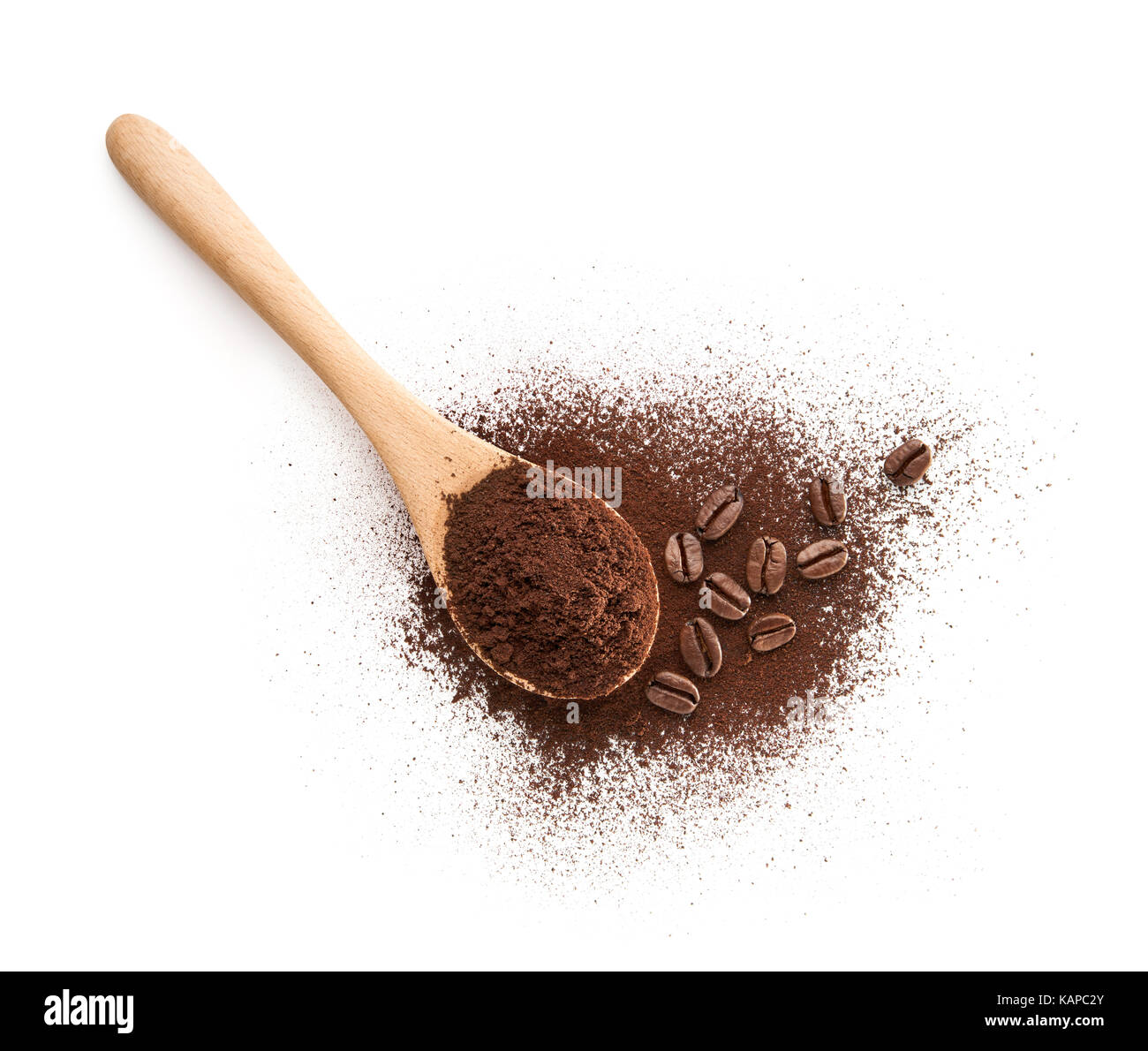 Cucchiaio Di Legno Riempita Con Polvere Di Caffe Isolato Su Sfondo Bianco Foto Stock Alamy