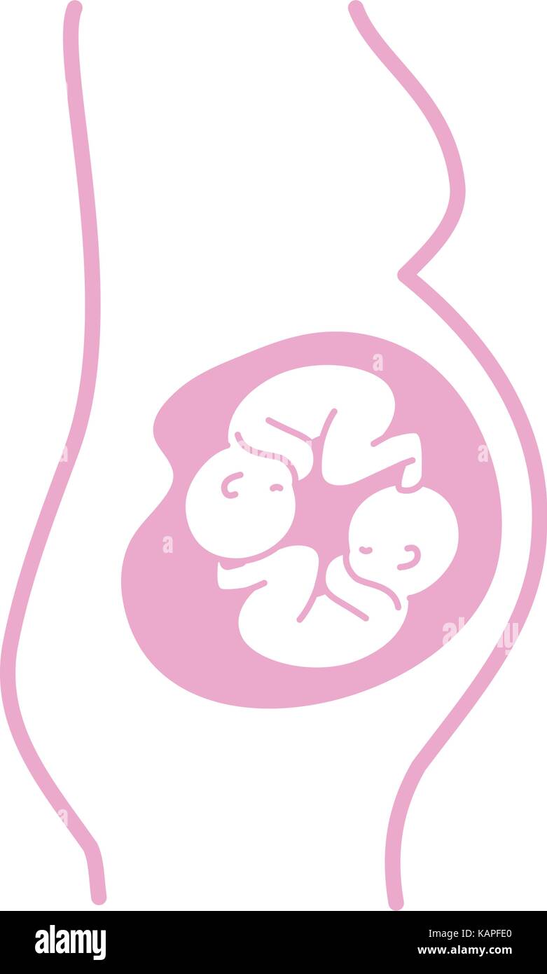 Silhouette donna incinta con bella gemelli neonati Illustrazione Vettoriale