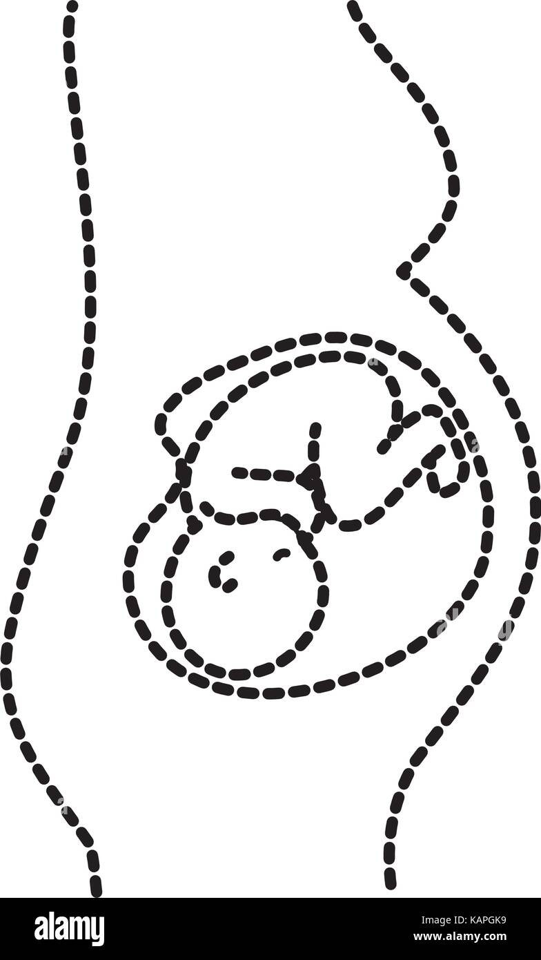 Forma tratteggiata aspetta la donna e bambino con cordone ombelicale Illustrazione Vettoriale