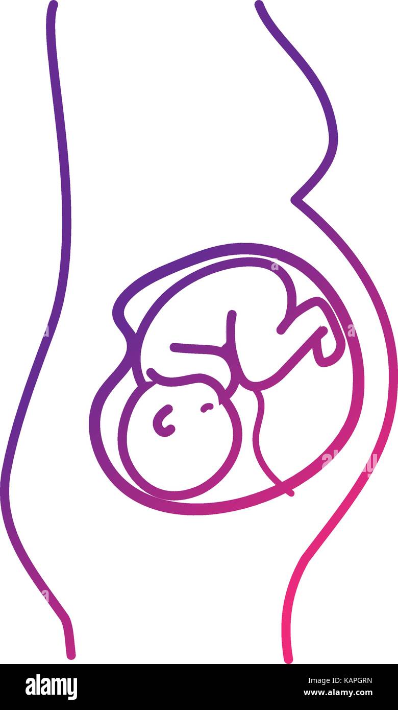 La linea donna aspettano e baby con cordone ombelicale Illustrazione Vettoriale