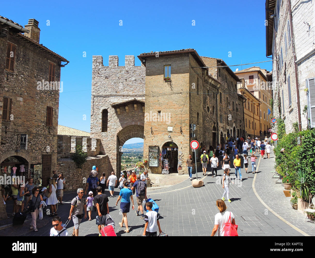 Assisi, Italia. Le viste per le strade del centro storico della città patrimonio mondiale dell UNESCO Foto Stock