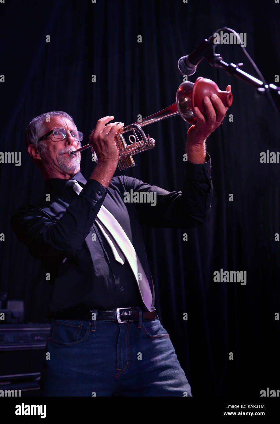 Lettore a campana per la banda di whiskey bacio sul palco Foto Stock