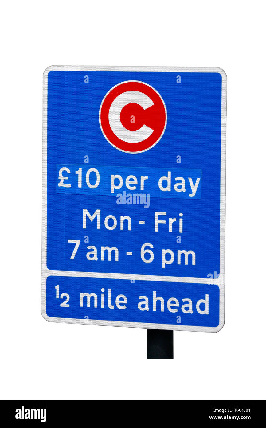 Congestion Charge Zone segno, introdotto 2003 per ridurre la congestione nel centro di Londra, il costo standard è di £11.50 per ogni giorno dal lunedì al venerdì solo. Foto Stock