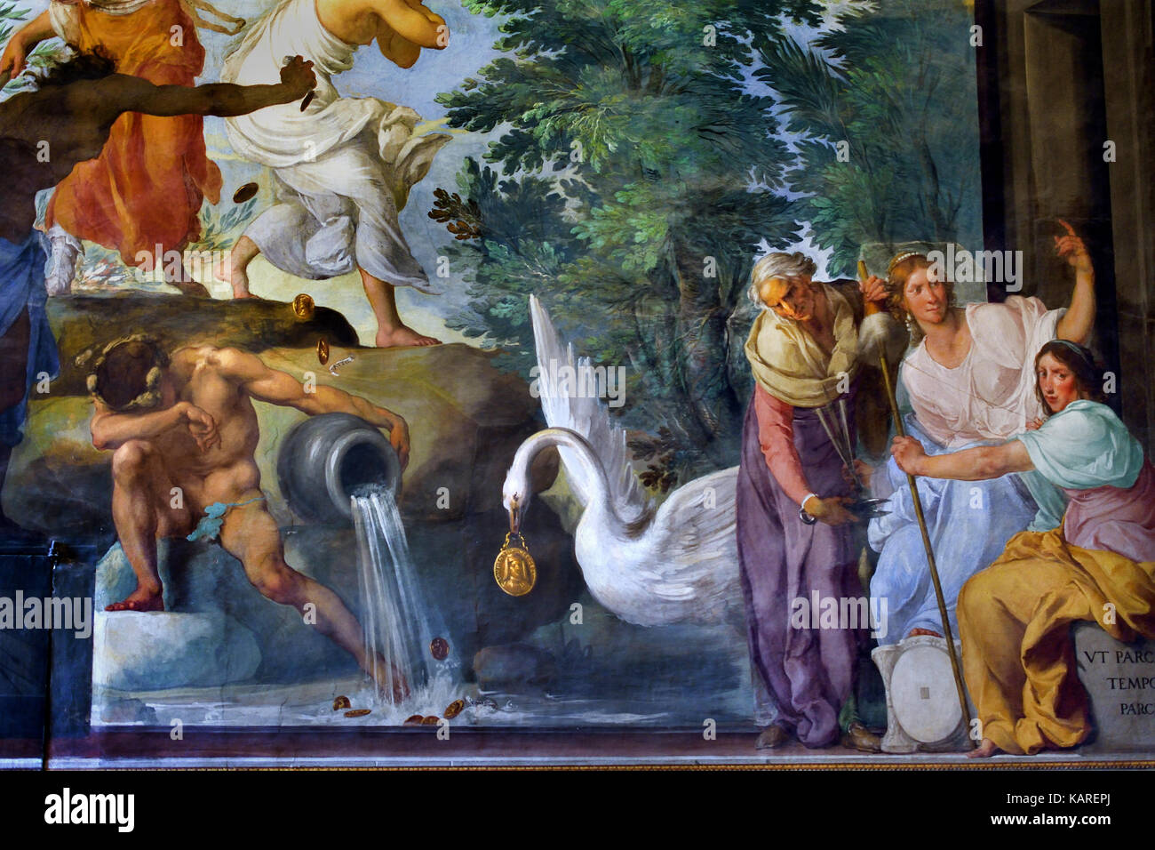 Sala di Giovanni da San Giovanni, 1635, affresco, Galleria Palatina a Palazzo Pitti, Firenze Italia italiano ( Giovanni da San Giovanni è stato commissionato nel 1635 per decorare questa stanza comunemente denominato dopo di lui gli ornamenti in stucco sono effettivamente dipinta, ma evocano un senso di opulenza e ricchezza). Foto Stock