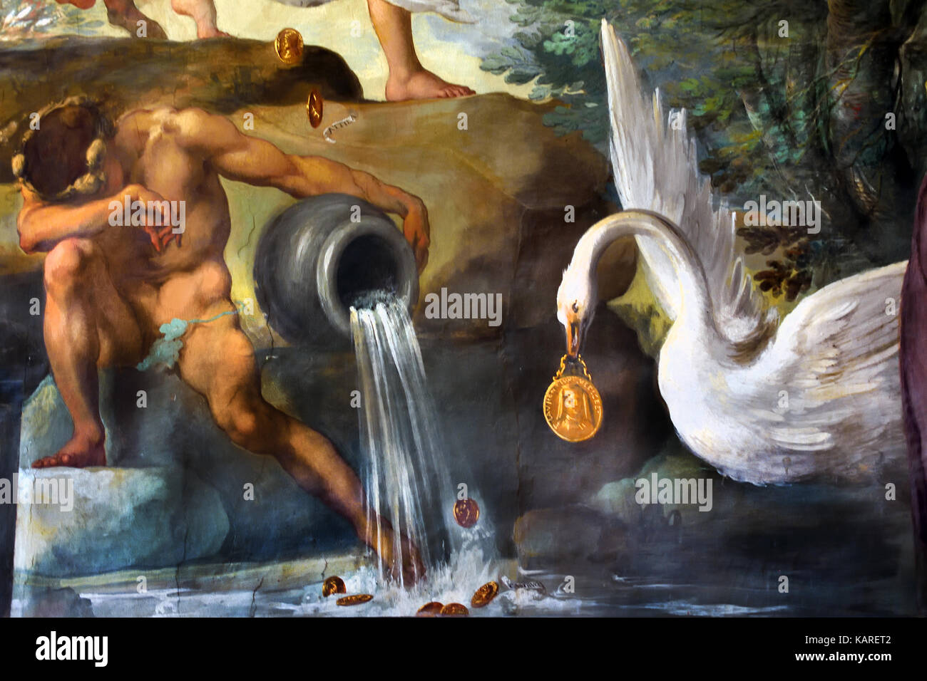 Sala di Giovanni da San Giovanni, 1635, affresco, Galleria Palatina a Palazzo Pitti, Firenze Italia italiano ( Giovanni da San Giovanni è stato commissionato nel 1635 per decorare questa stanza comunemente denominato dopo di lui gli ornamenti in stucco sono effettivamente dipinta, ma evocano un senso di opulenza e ricchezza). Foto Stock