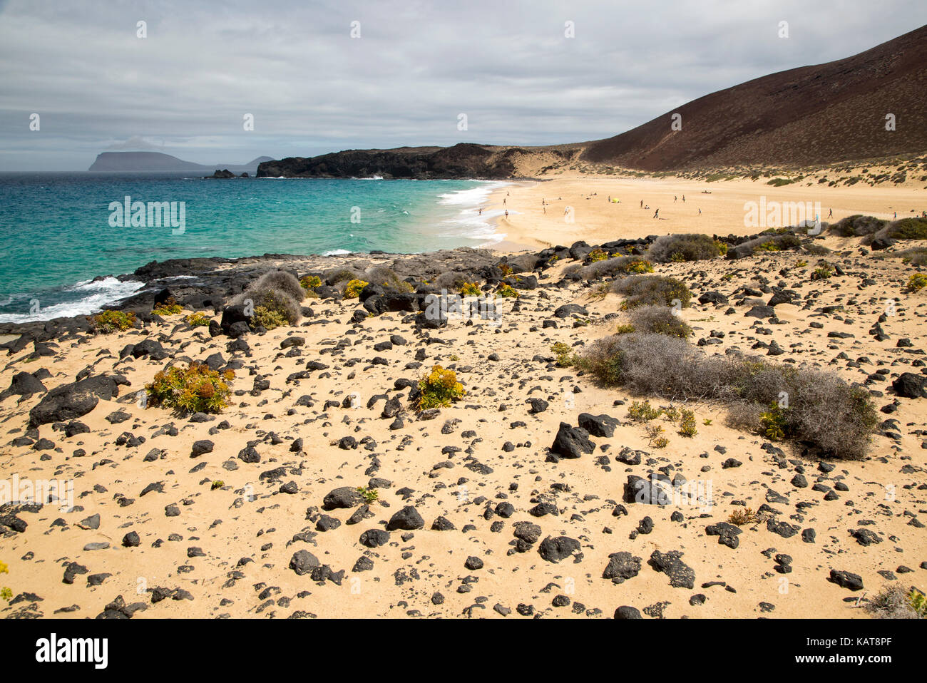 Spiaggia di sabbia di Playa de las Conchas, Graciosa island, Lanzarote, Isole Canarie, Spagna Foto Stock