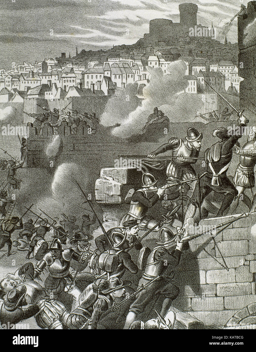 Ottanta anni di guerra o olandese Guerra di Indipendenza (1568-1648). Assedio di Breda del 1624-25, un olandese città fortificata che rientrano nel controllo dell'esercito delle Fiandre guidato da Ambrogio Spinola (1589-1630). Incisione. Xix secolo. Foto Stock