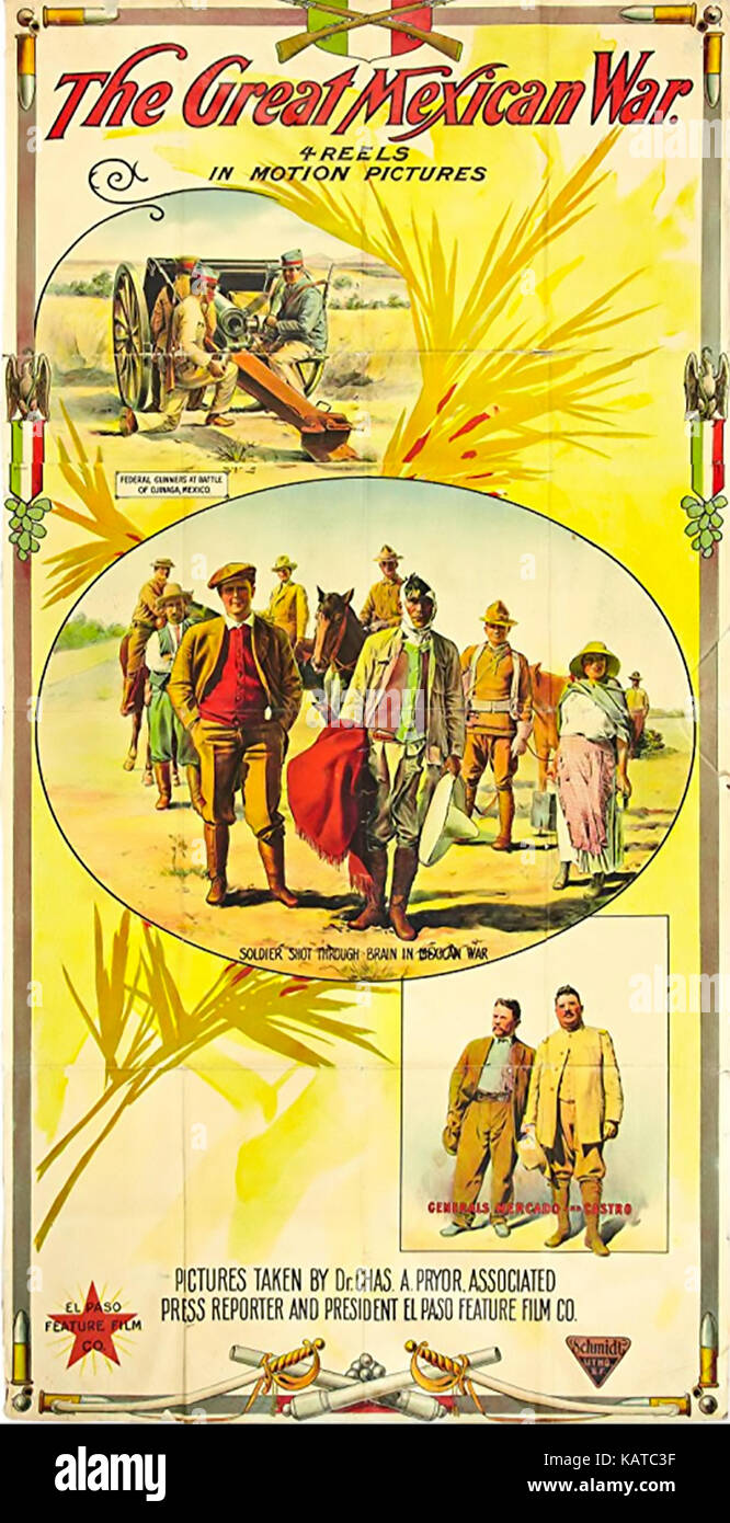 Il grande manifesto DI GUERRA MESSICANO per il documentario del 1914 Mutual Film Corporation Silent film con Pancho Villa Foto Stock