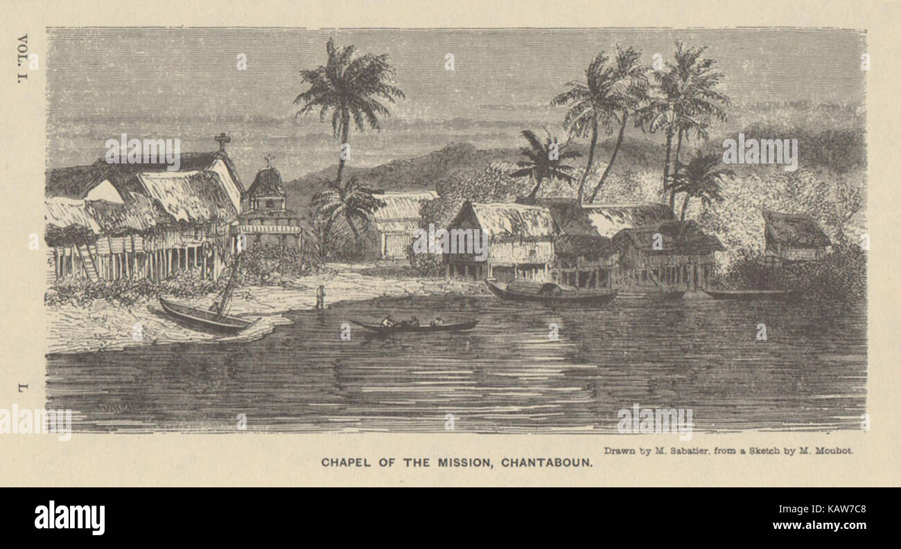 Viaggi nelle parti centrali del Indo Cina (SIAM), Cambogia e Laos durante gli anni 1858, 1859 e 1860 (1864) Chanthaburi Missione cattolica a metà del XIX secolo Henri Mouhot Foto Stock
