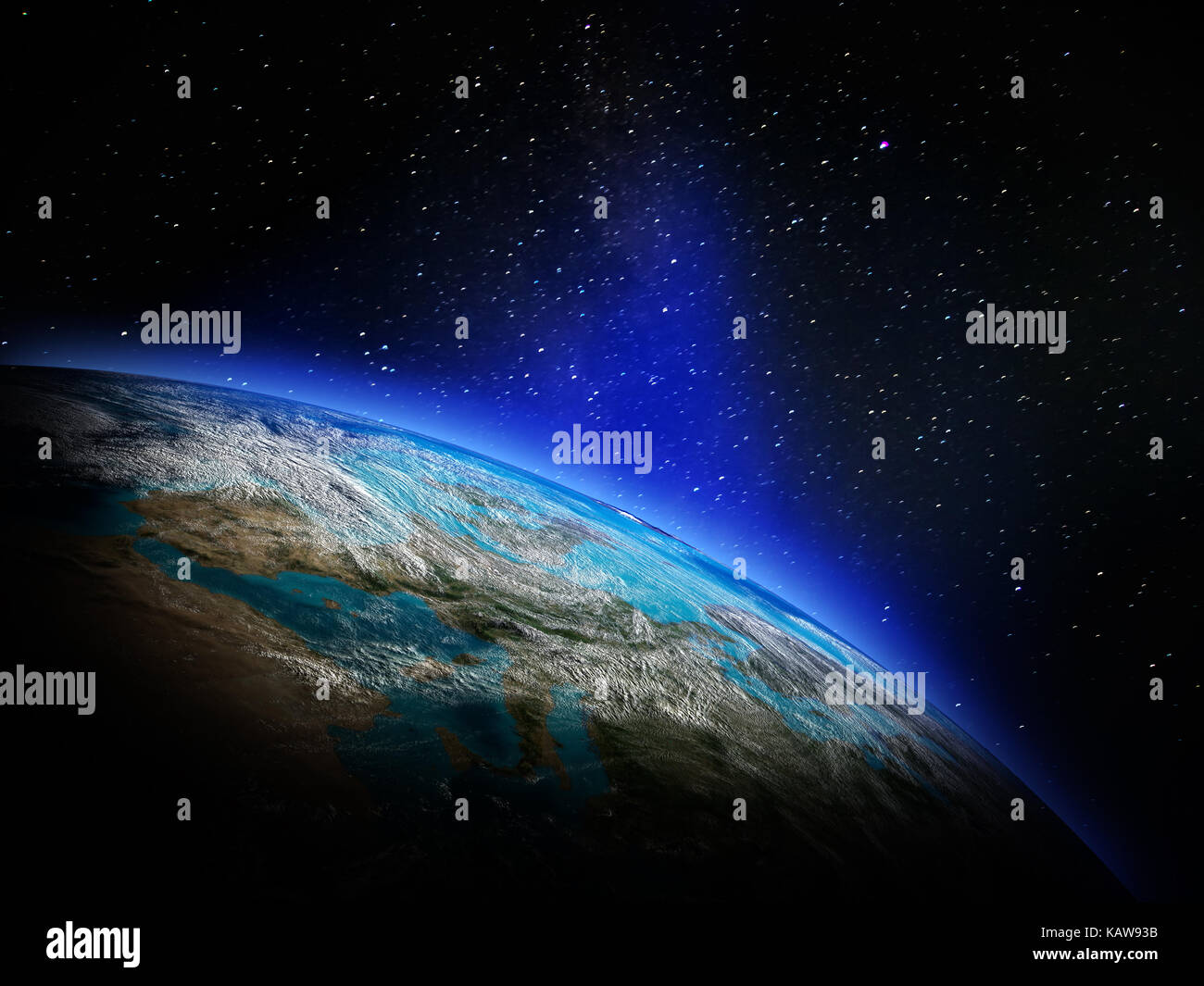 Mappa mondo dallo spazio. elementi di questa immagine fornita dalla NASA il rendering 3D Foto Stock