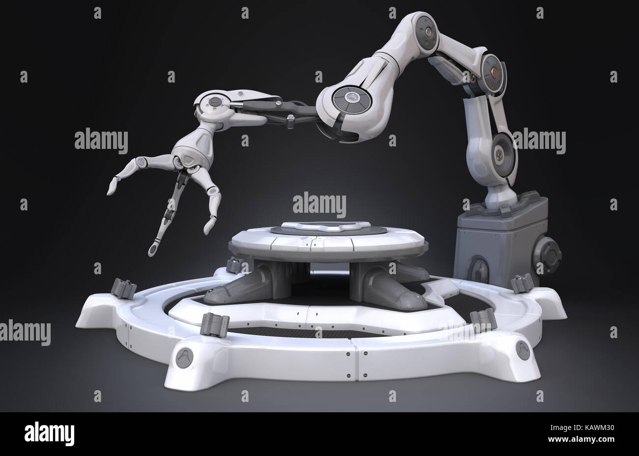 Sci-fi robot industriale arm.3d illustrazione Foto Stock