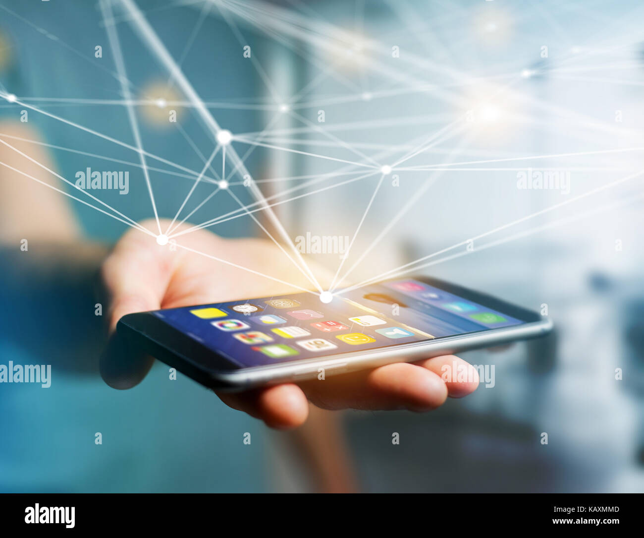 Vista di un sistema operativo web schermo e connessione di rete visualizzato su un interfaccia- dispositivo concetto di connessione Foto Stock