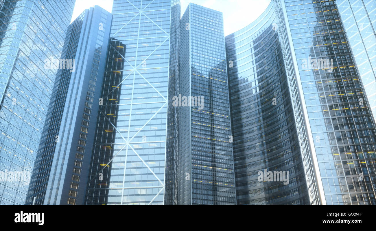 3d illustrazione. immagine concettuale per essere utilizzate come sfondo. facciata degli edifici che rappresenta l'architettura o gli uffici del mondo degli affari. Foto Stock