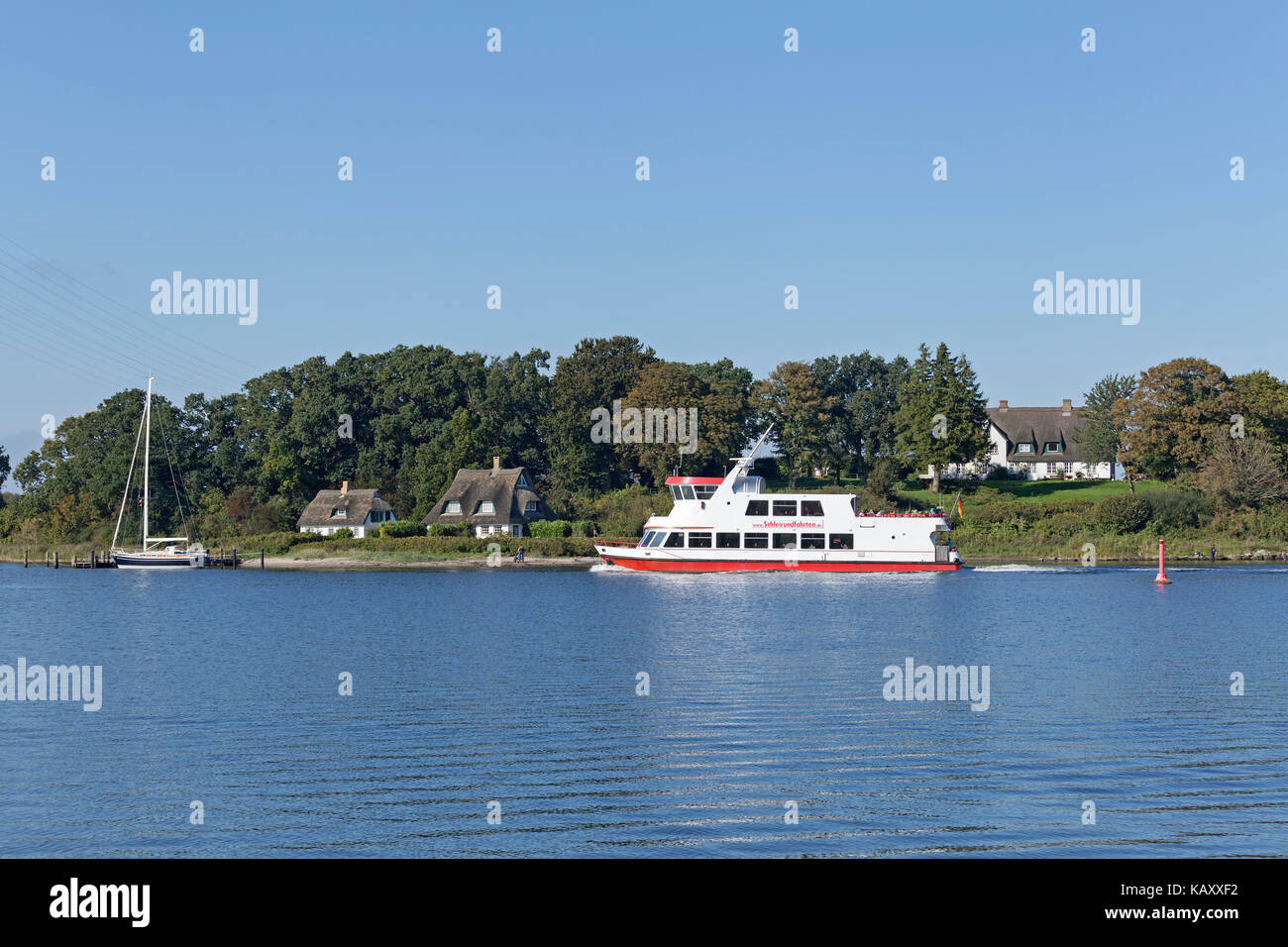 Barca per gite Wikinger Princess, Rabel, Rabelsund, Schlei, Schleswig-Holstein, Germania Foto Stock