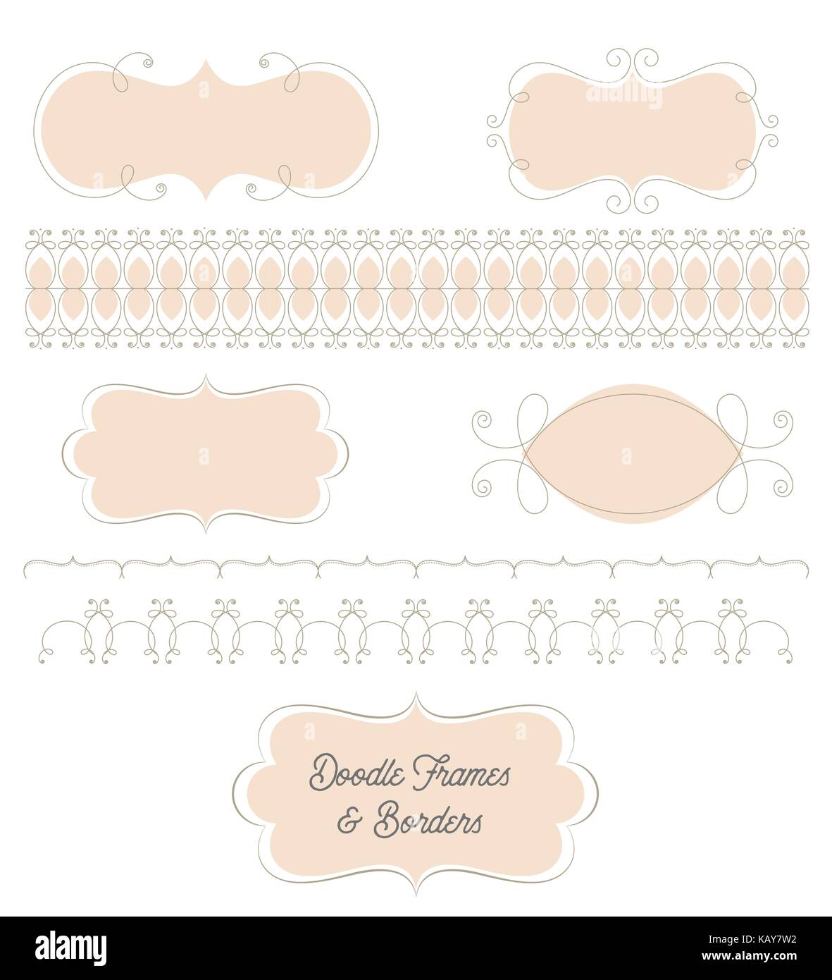 Set di elegante e femminile doodle cornici e bordi per blog banner e loghi o invito design. Illustrazione Vettoriale