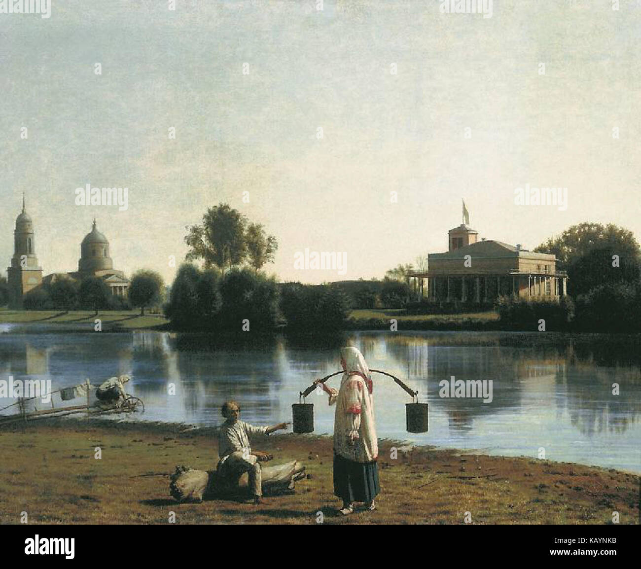 Vista sul lago in Moldino da G.Soroka (1840s, Tver galleria) Foto Stock