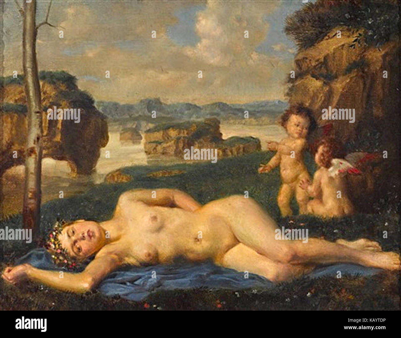 Theodor Baierl Liegende Venus mit zwei Putti Foto Stock