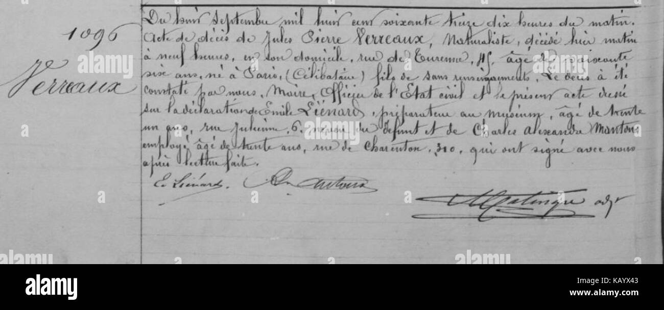 Il riferimento verosimilmente riguarda la morte di uno dei Verreaux, noto per i loro contributi alla storia naturale. I fratelli Verreaux erano naturalisti notevoli e il loro lavoro nel XIX secolo fu significativo nel campo della zoologia e della conservazione degli uccelli. Foto Stock