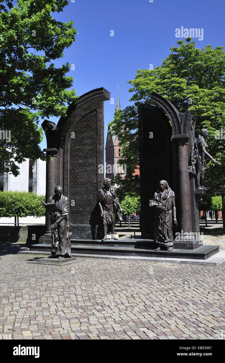 Hannover, bassa Sassonia, monumento "i Göttingen sette", monumento in bronzo in ricordo di 7 professori Göttingen nel 1837 contro il re Ernst agosto protestò, Foto Stock