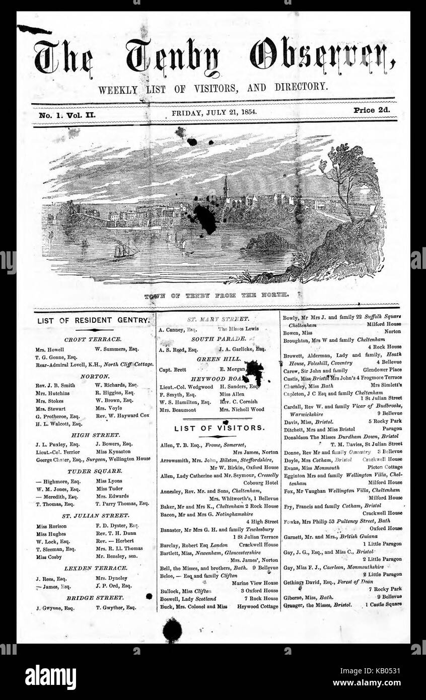 L'Osservatore Tenby Lug 21 1854 Foto Stock