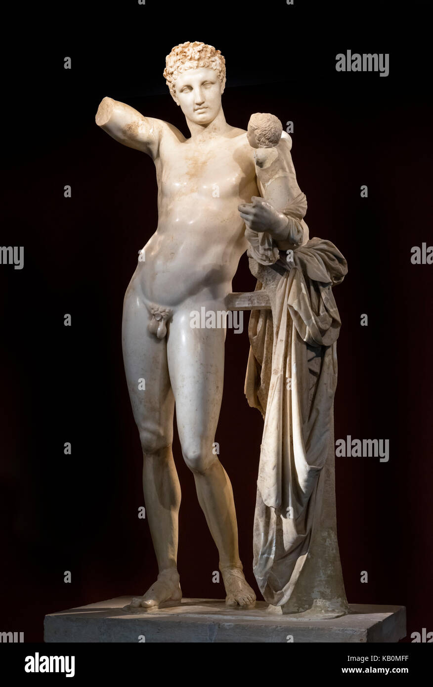 Hermes di Prassitele scultura (Hermes e il neonato Dioniso), Olympia, Pelopponese, Grecia Foto Stock