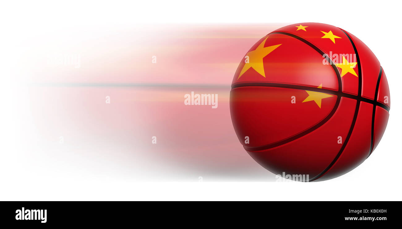 Il basket ball con bandiera della Cina in movimento isolato Foto Stock