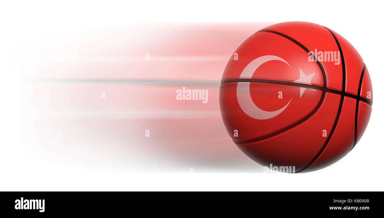 Il basket ball con bandiera della Turchia in movimento isolato Foto Stock