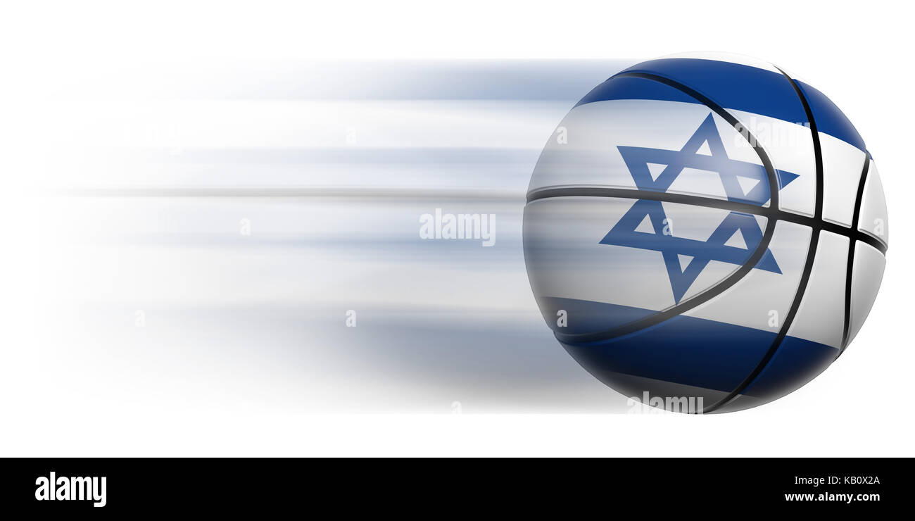Il basket ball con bandiera di Israele in movimento isolato Foto Stock