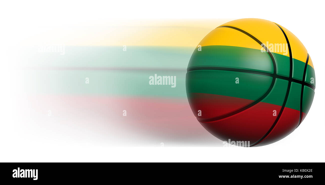 Il basket ball con bandiera della Lituania in movimento isolato Foto Stock