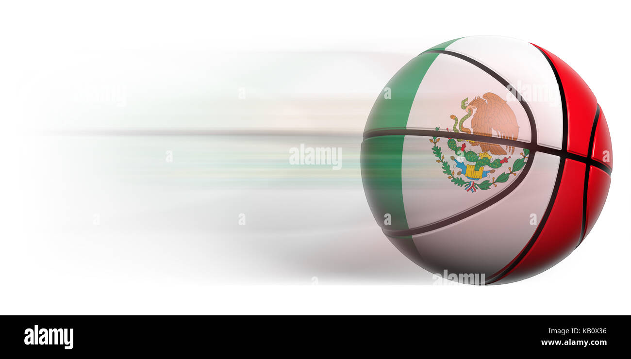 Il basket ball con la bandiera del Messico in movimento isolato Foto Stock