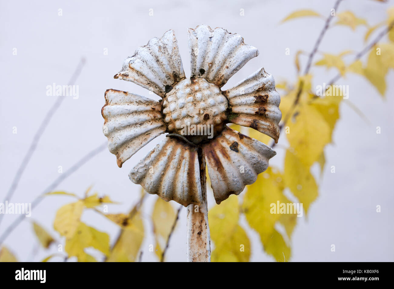 Metallo eleganti decorazioni di fiori in un recinto Foto Stock