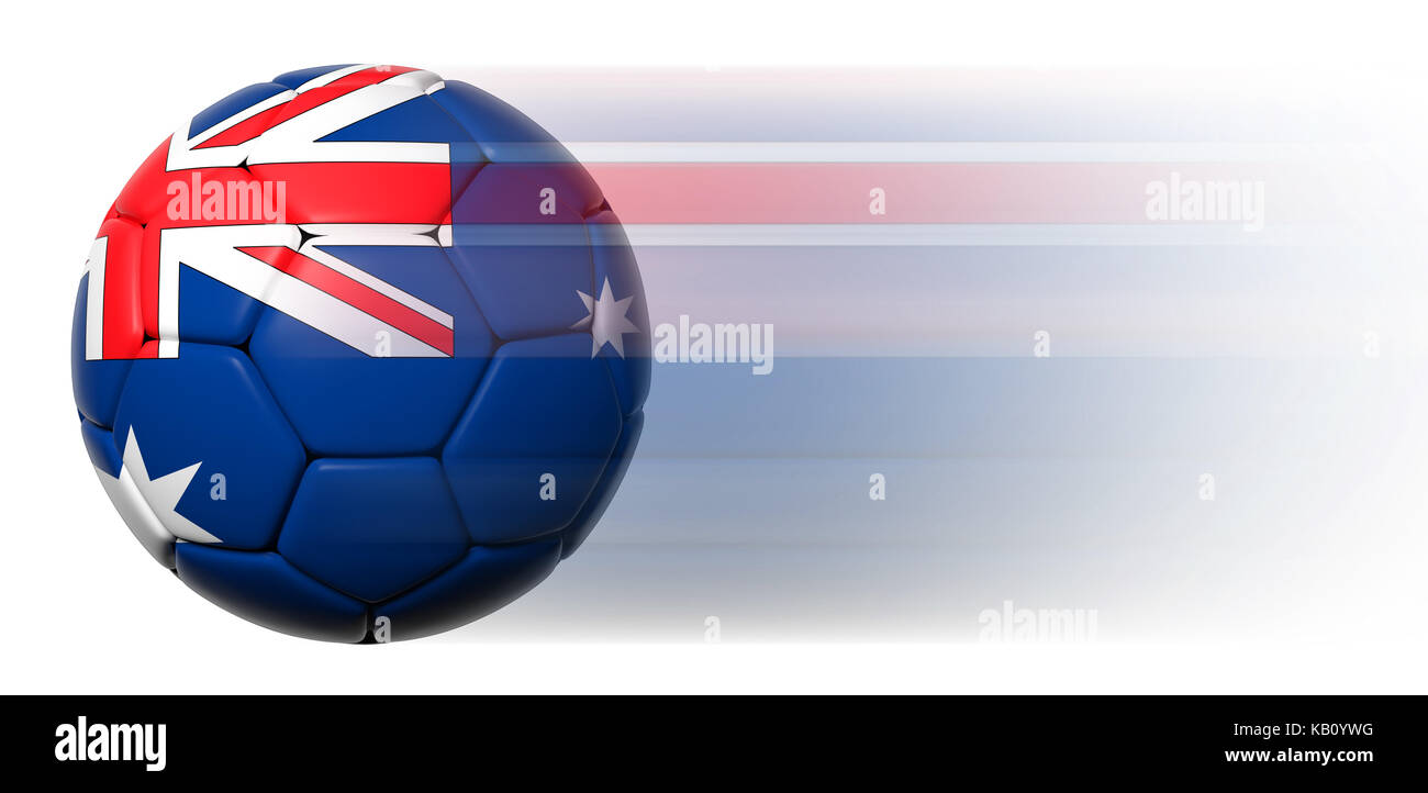 Pallone da calcio con bandiera australiana in movimento isolato Foto Stock