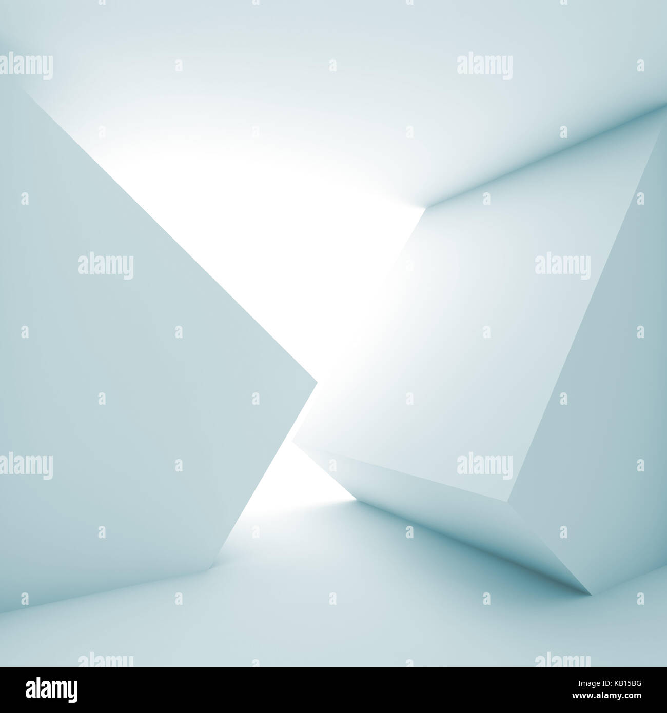Abstract stanza vuota con interni luminosi e di illuminazione a forma di cubo di installazione. nei toni del blu square 3d illustrazione Foto Stock
