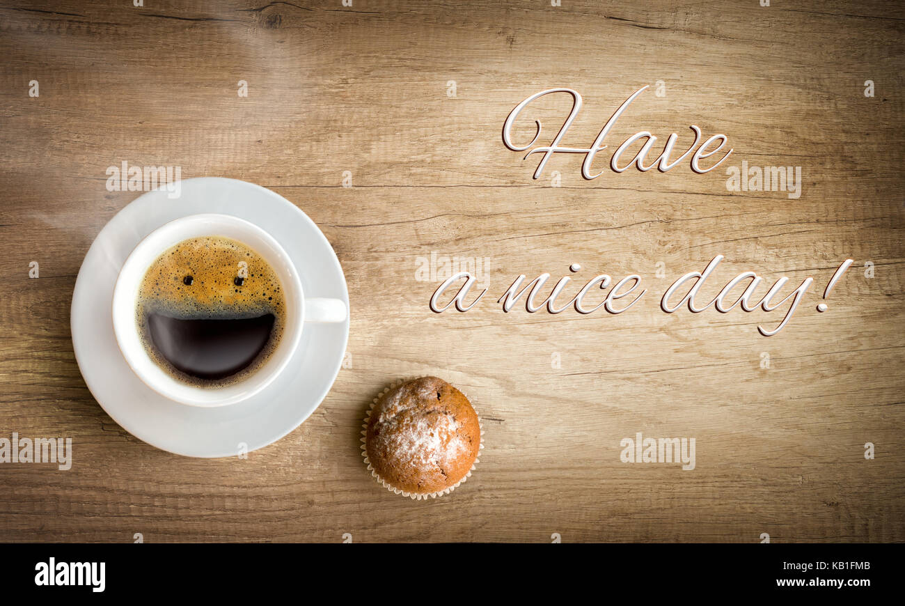 Mattina felice tazza di caffè con la nota Foto Stock