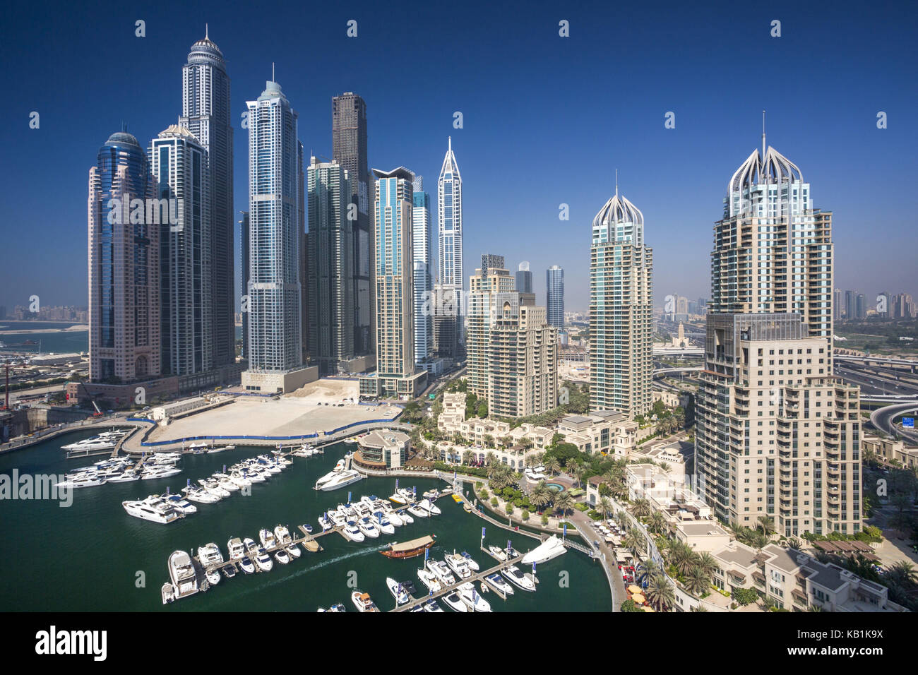 Porto con grattacieli, dubai, Foto Stock