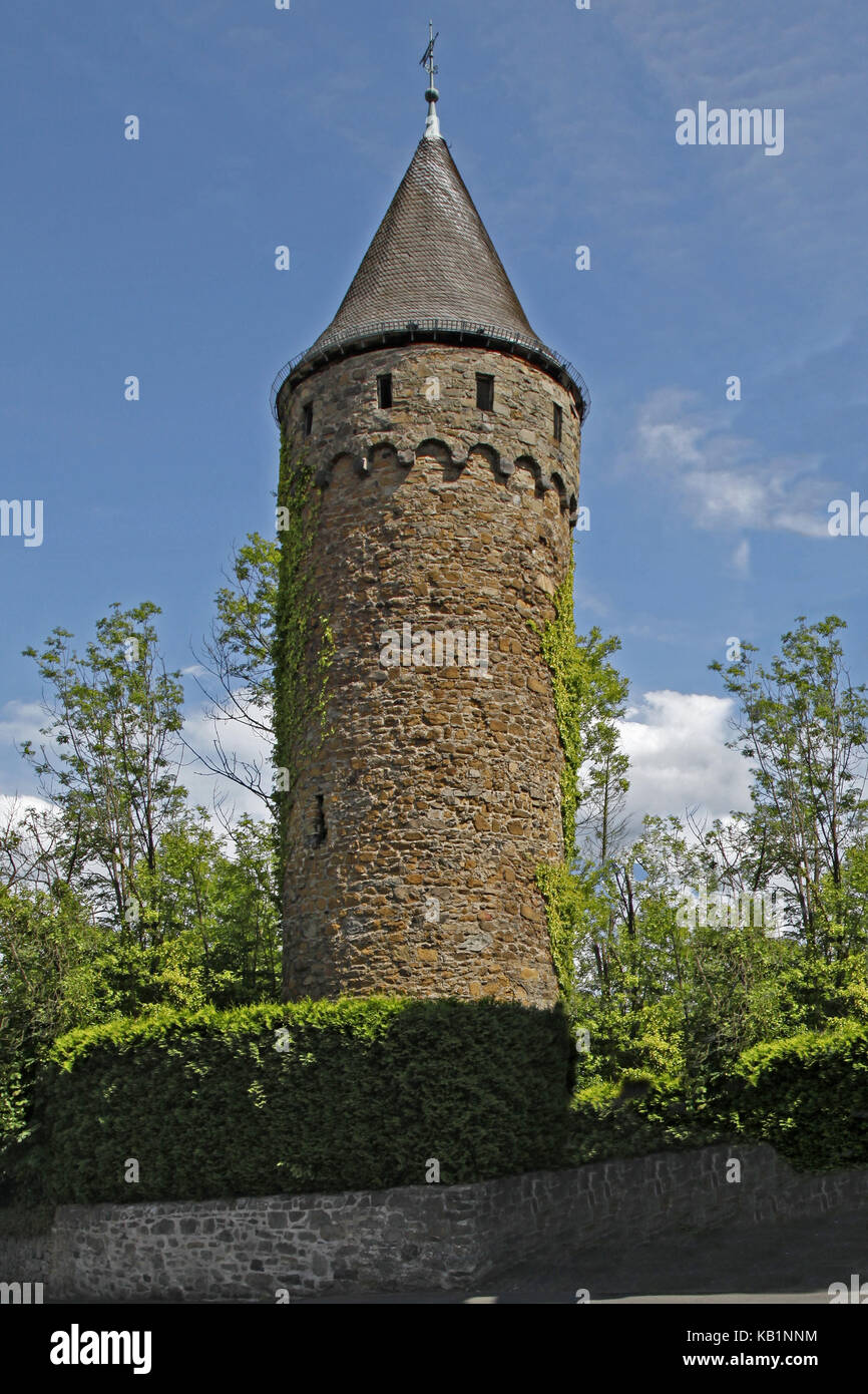 Germania, hessia, Herborn, torre civile, ereditare. 14. cento., restaurata nel 1848, parte della fortificazione della città, Foto Stock