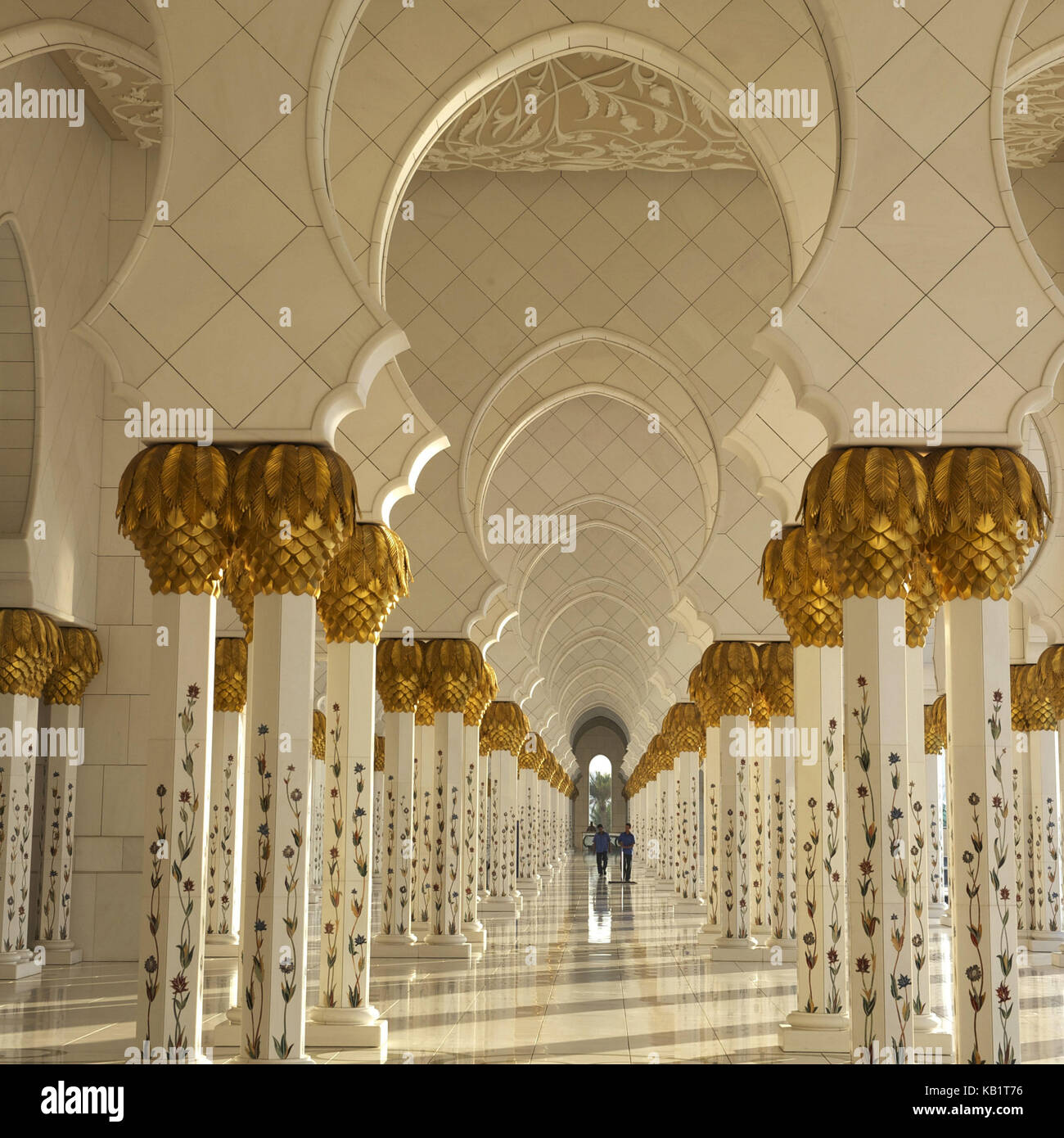 Emirati Arabi Uniti, Abu Dhabi, Sheikh Zayed Bin Sultan al Nahyan Moschee, portici, Foto Stock