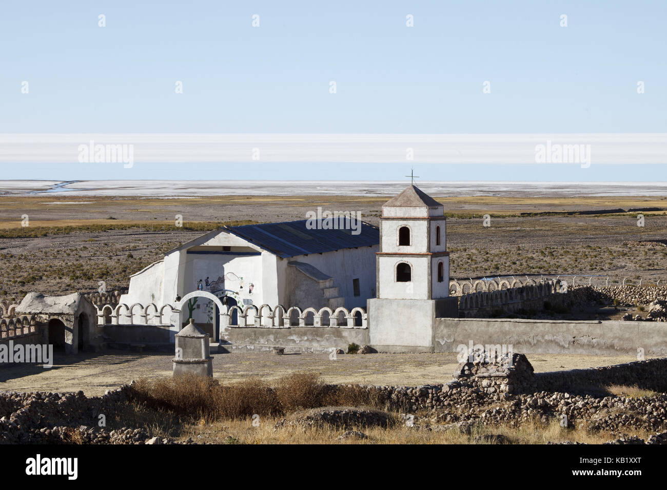 Bolivia, Salar de Uyuni, Tahua, chiesa, Foto Stock