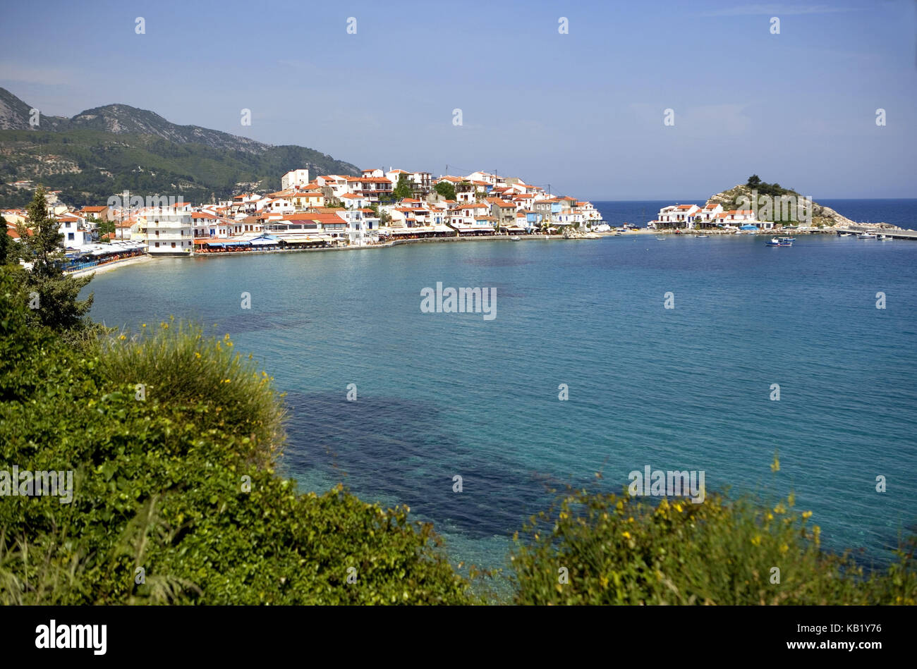 Samos, Kokkári, vista sulla città e sul porto, Foto Stock