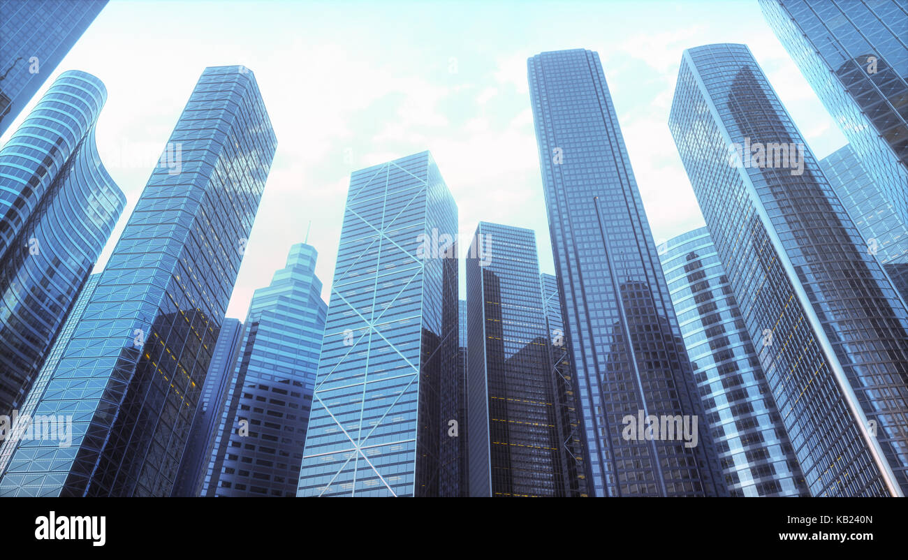 3D'illustrazione. Immagine concettuale per essere utilizzate come sfondo. Facciata degli edifici che rappresenta l'architettura o gli uffici del mondo degli affari. Foto Stock