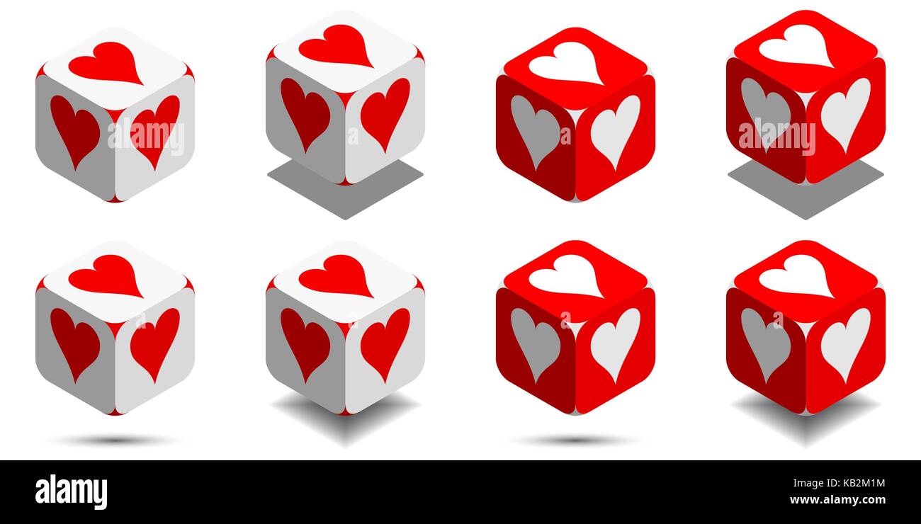 Cubo con cuore di carta in colori bianco e rosso, isometrica cubo con il  seme della carta sui lati, vettore icona di riproduzione di cuore Immagine  e Vettoriale - Alamy