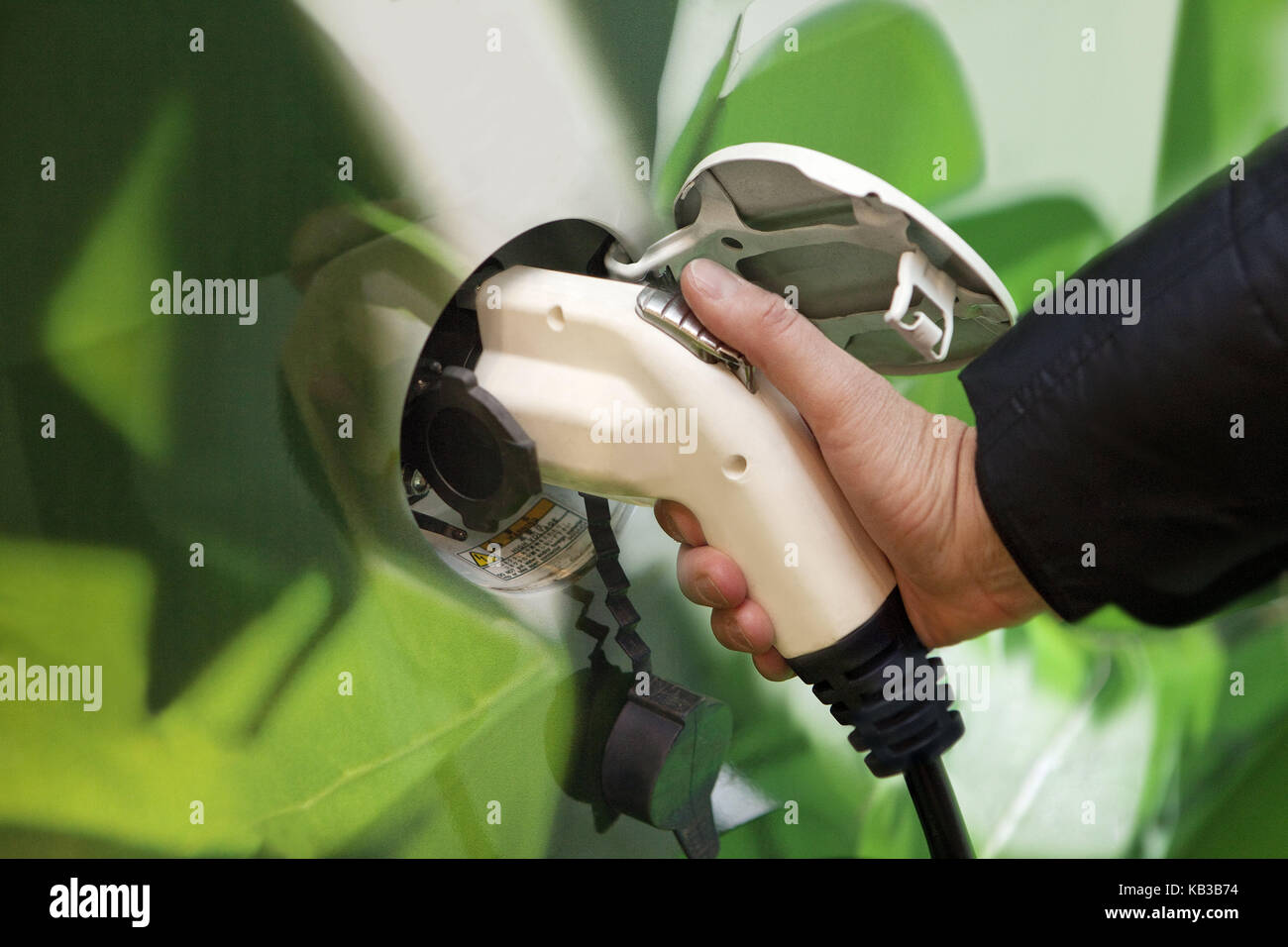 Auto elettrica, carica di medie close-up, biotank, sprite, verde, futuro, biologia, icona, biodiesel, bioboom, biosprite, biotank, corrente, elettronicamente, elektro, electromobile, auto, veicolo, ecologicamente, futuro verde, energia verde, Zukufnt pulito, pulito, carico, rispettosi dell'ambiente, fare rifornimento, energia, produzione corrente, Billigtanken, e auto, Co2 Auststoß, equilibrio ambientale, auto, domanda di automobili, mano, Foto Stock