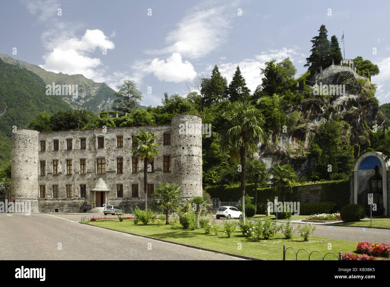 Palazzo biturrito dei conti Balbiani, il castello, Chiavenna, Sondrio, Lombardia, Italia, Foto Stock