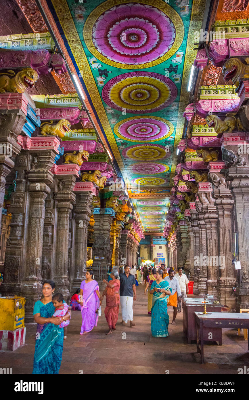 India, nello stato del Tamil Nadu, Madurai, minakshi tempio, hall di migliaia di pilastri Foto Stock