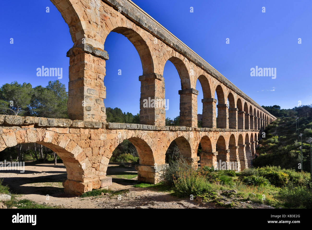 In Spagna, in Catalogna, Tarragona, acquedotto romano, il ponte del diavolo, il patrimonio culturale mondiale Foto Stock