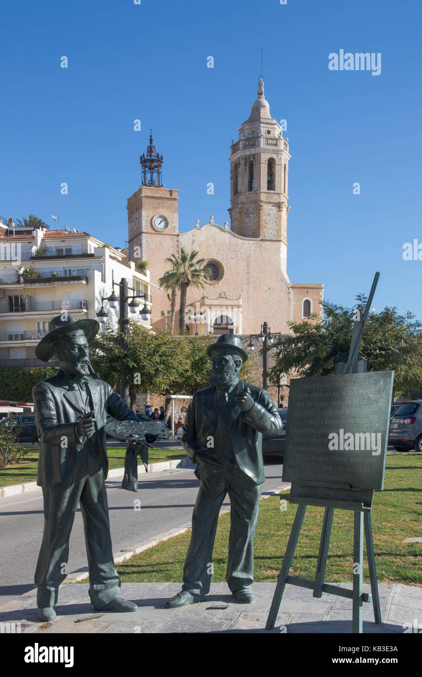 Spagna, Catalogna, provincia di Barcellona, Sitges, chiesa di San Bertomeu, monumento di Santiago Rusiñol Foto Stock