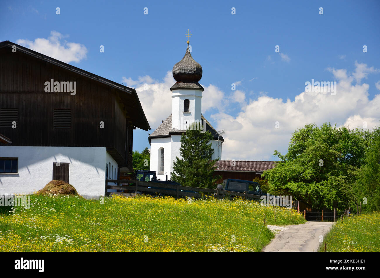 Germania, Baviera, Loisachtal, Wamberg, chiesa del villaggio, Foto Stock