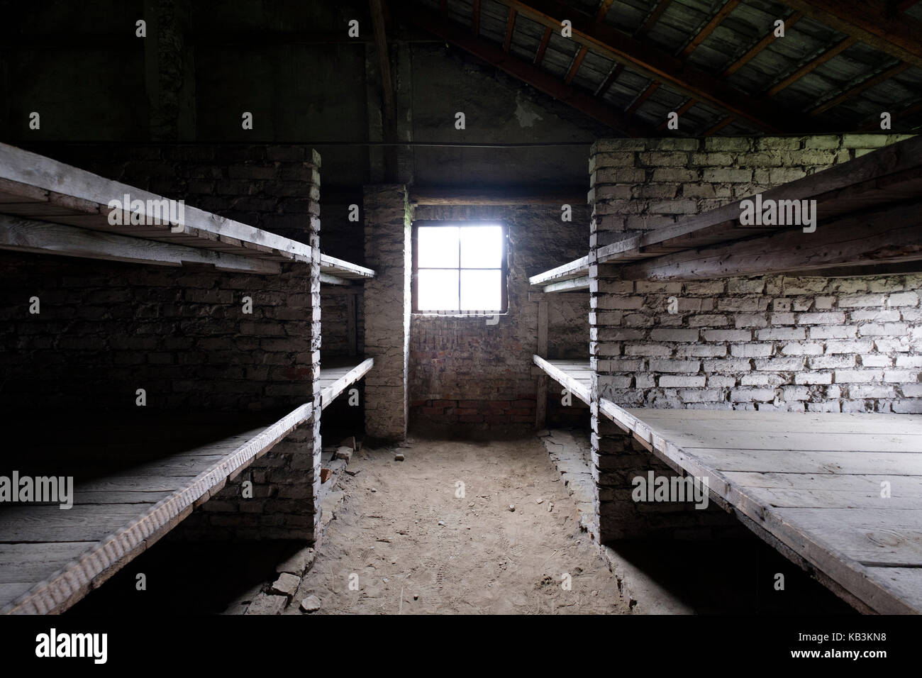 Caserma dei prigionieri ad Auschwitz II Birkenau WWII campo di concentramento nazista, Polonia Foto Stock