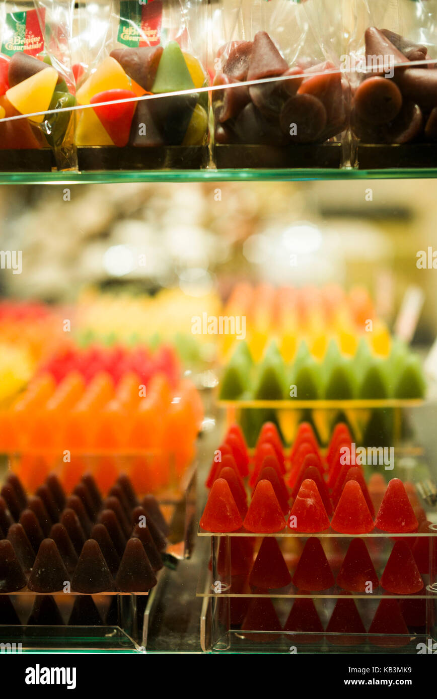 Belgio, bruges, cioccolatini belgi shop, vari dolci Foto Stock