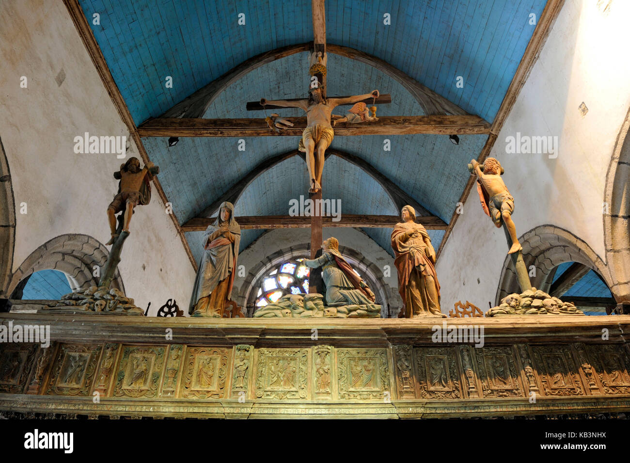 Francia, Sant'Herbot, cappella tardo gotica di Sant'Herbot, la trave del coro sopra il coro Foto Stock